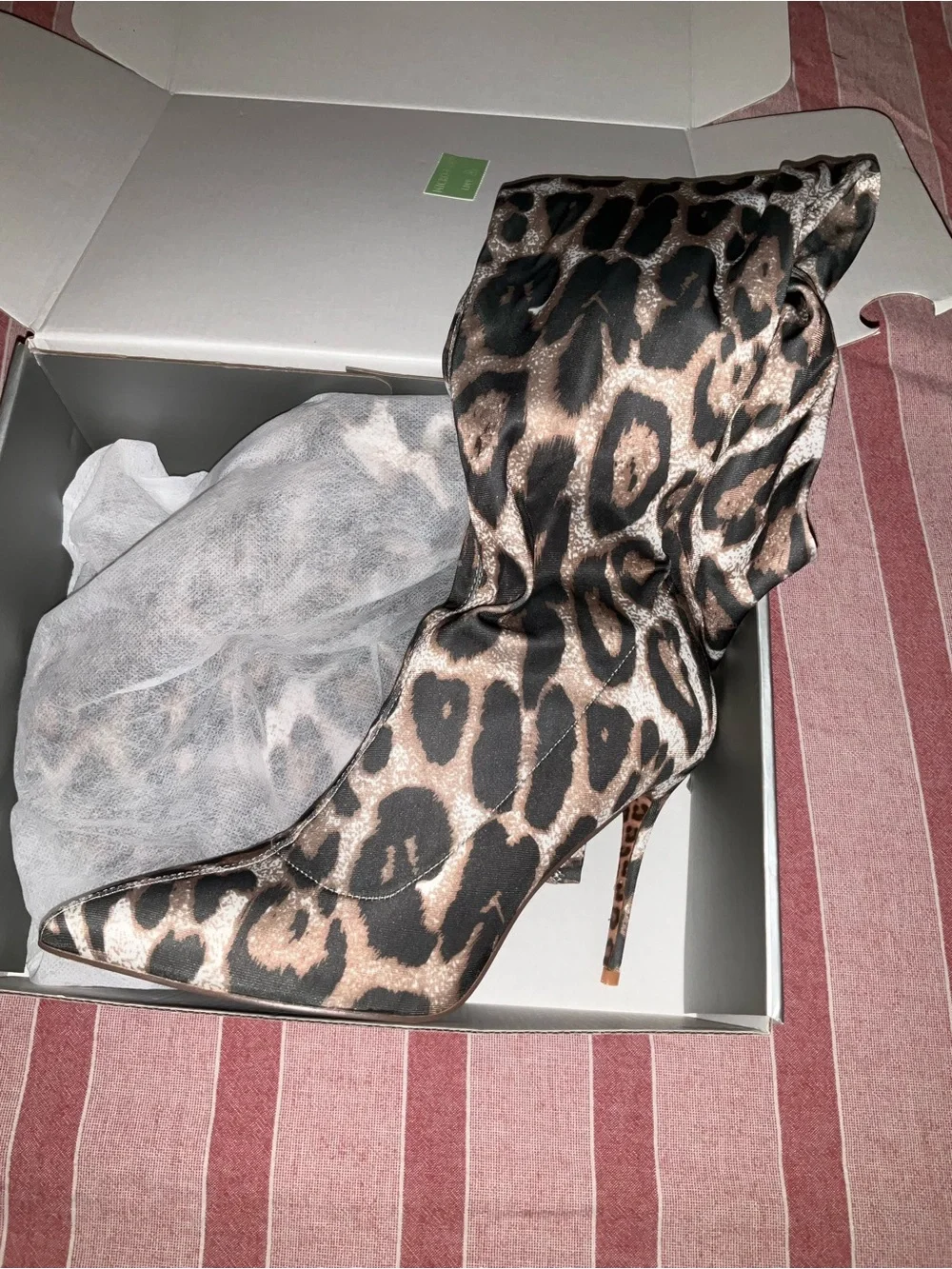 Leopard Print Pointed Toe Stiletto Boots - Black & Gold